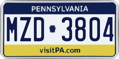 PA license plate MZD3804