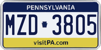 PA license plate MZD3805