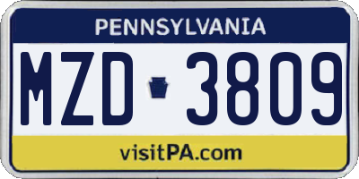 PA license plate MZD3809