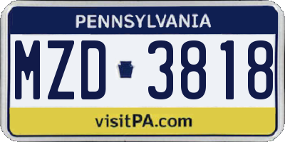 PA license plate MZD3818