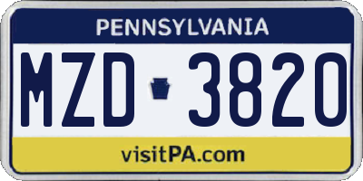 PA license plate MZD3820