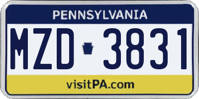 PA license plate MZD3831