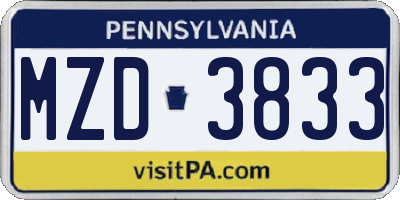 PA license plate MZD3833