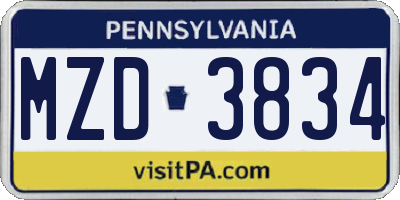 PA license plate MZD3834