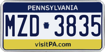 PA license plate MZD3835