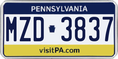 PA license plate MZD3837