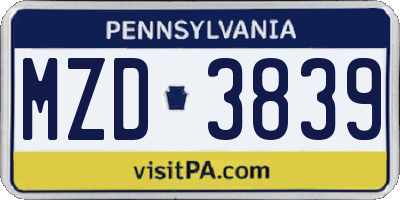 PA license plate MZD3839
