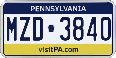 PA license plate MZD3840