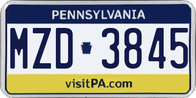 PA license plate MZD3845