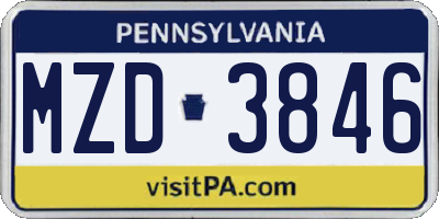 PA license plate MZD3846