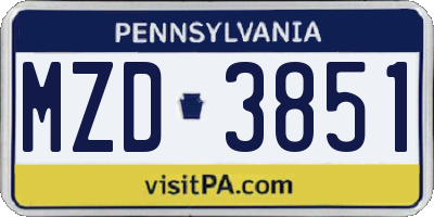 PA license plate MZD3851