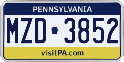PA license plate MZD3852