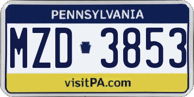 PA license plate MZD3853