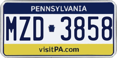 PA license plate MZD3858