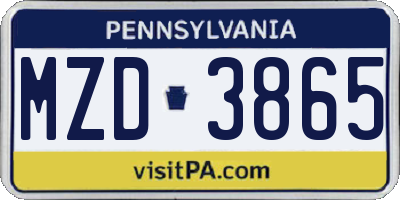PA license plate MZD3865