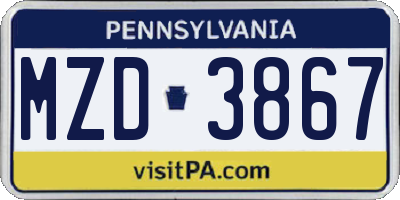 PA license plate MZD3867
