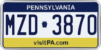 PA license plate MZD3870