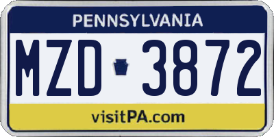 PA license plate MZD3872