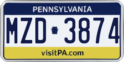 PA license plate MZD3874