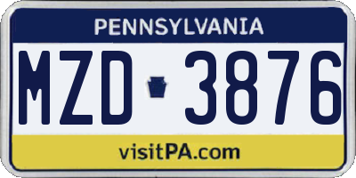 PA license plate MZD3876
