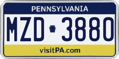 PA license plate MZD3880