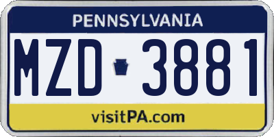 PA license plate MZD3881