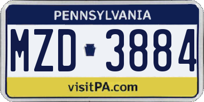 PA license plate MZD3884