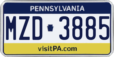 PA license plate MZD3885