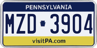 PA license plate MZD3904