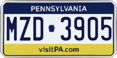 PA license plate MZD3905