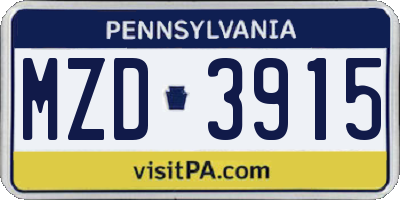 PA license plate MZD3915