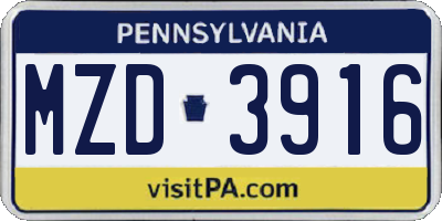 PA license plate MZD3916