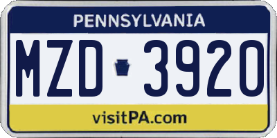 PA license plate MZD3920