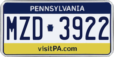 PA license plate MZD3922