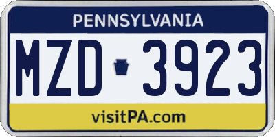 PA license plate MZD3923