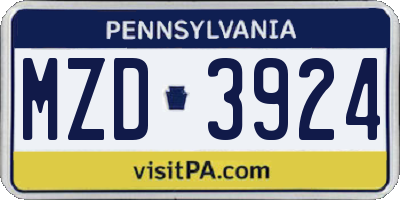 PA license plate MZD3924