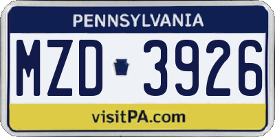 PA license plate MZD3926