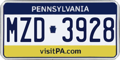 PA license plate MZD3928