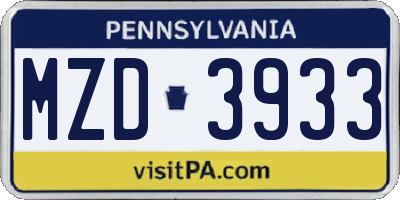 PA license plate MZD3933