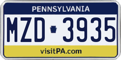 PA license plate MZD3935
