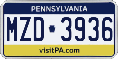 PA license plate MZD3936