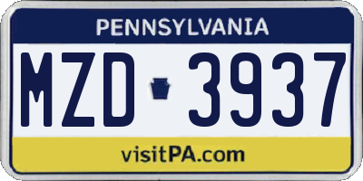 PA license plate MZD3937