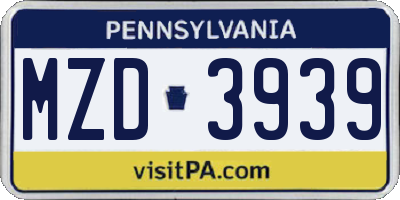 PA license plate MZD3939