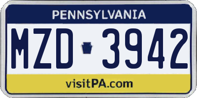 PA license plate MZD3942
