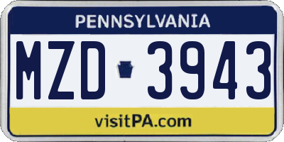 PA license plate MZD3943