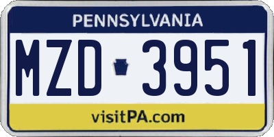 PA license plate MZD3951
