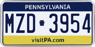 PA license plate MZD3954
