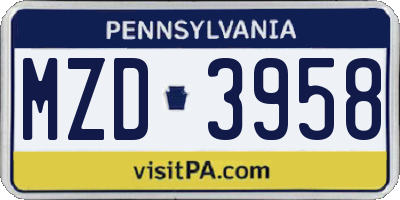 PA license plate MZD3958