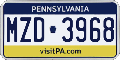 PA license plate MZD3968