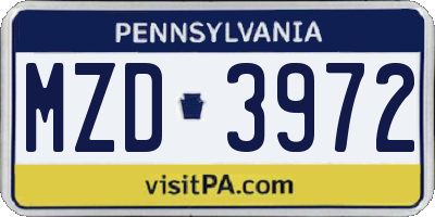 PA license plate MZD3972